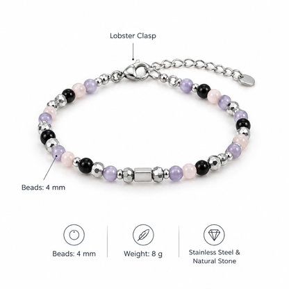 Bransoletka ametyst agat rozowe koraliki, specyfikacja po angielsku, 4 mm, 8 g