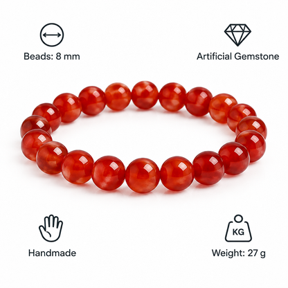 Bransoletka Red Agate, specyfikacja po angielsku, 8 mm, kamien sztuczny, 27 g