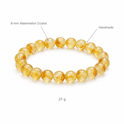Bransoletka z krysztalu arbusowego, specyfikacja na bialym tle, 8 mm Watermelon Crystal, Handmade, 27 g